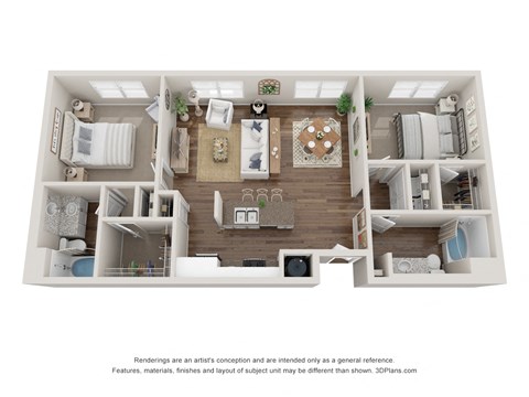 Floor plan for 2 beds, 2 baths, 1247 sqft